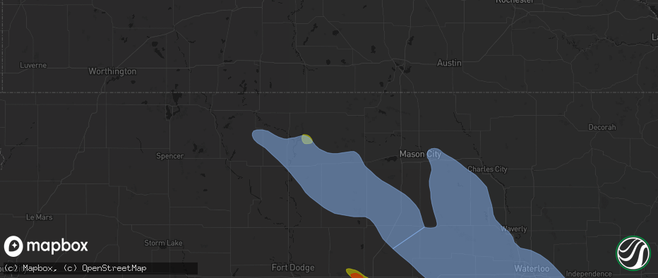Hail map in Woden, IA on July 20, 2026