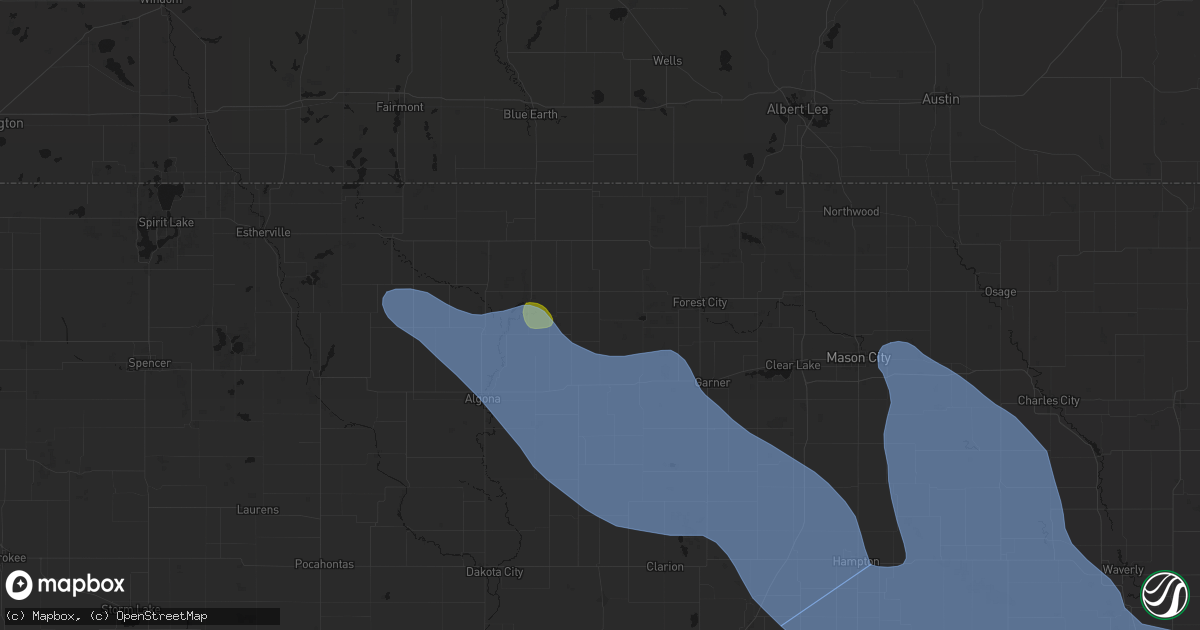 Hail map in Woden, IA on July 20, 2026