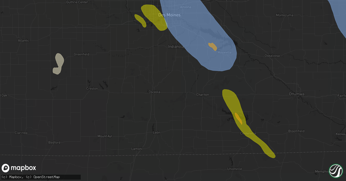 Hail map in Woodburn, IA on July 20, 2026