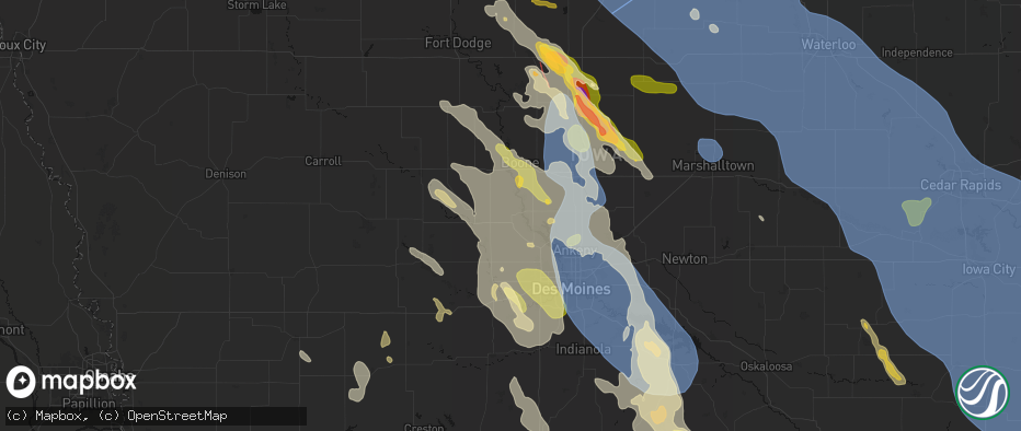 Hail map in Woodward, IA on July 20, 2026