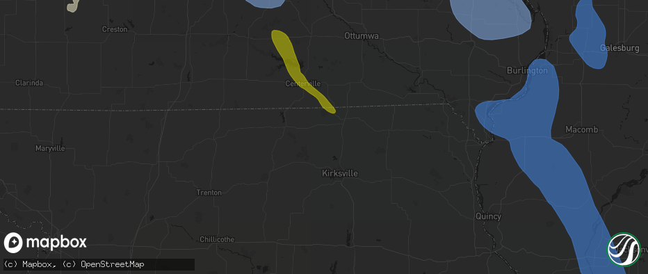 Hail map in Worthington, MO on July 20, 2026