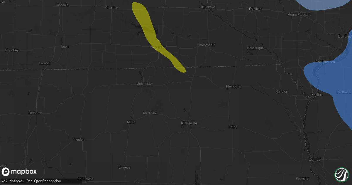 Hail map in Worthington, MO on July 20, 2026