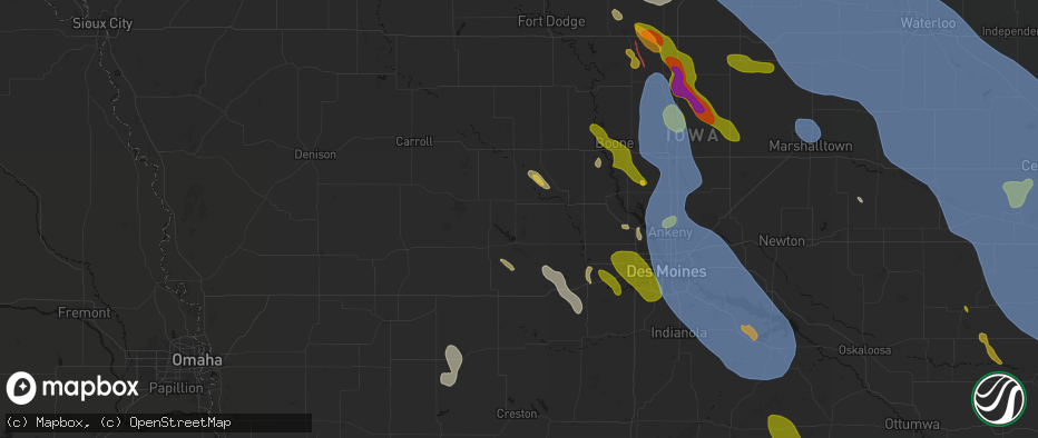 Hail map in Yale, IA on July 20, 2026