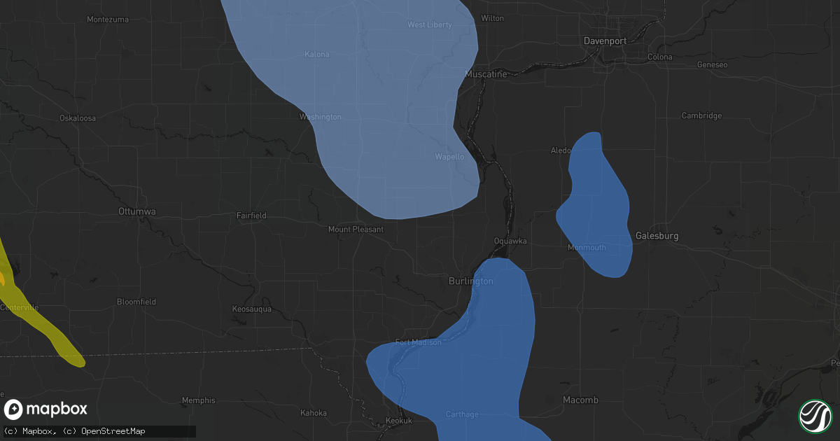 Hail map in Yarmouth, IA on July 20, 2026