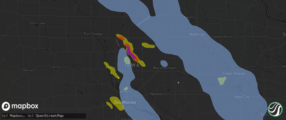Hail map in Zearing, IA on July 20, 2026