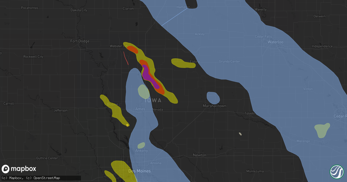 Hail map in Zearing, IA on July 20, 2026