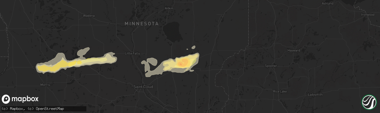 Hail map in Mora, MN on July 21, 2014