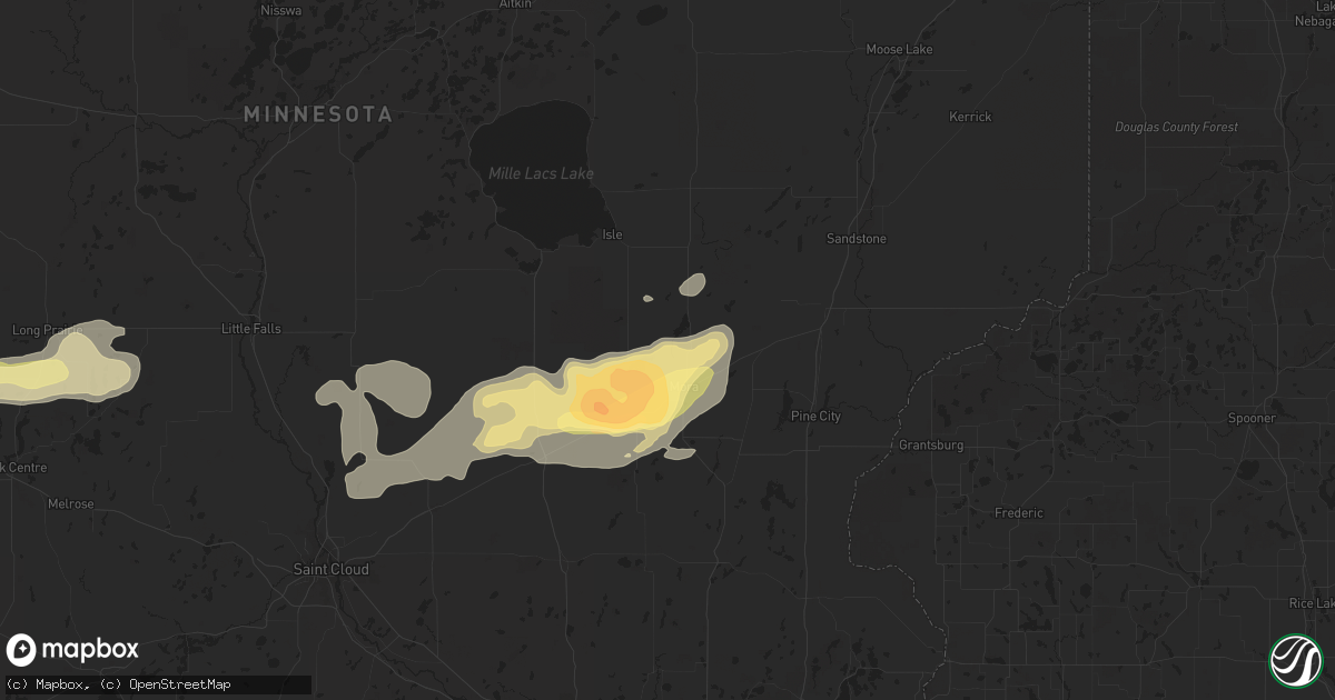 Hail map in Mora, MN on July 21, 2014