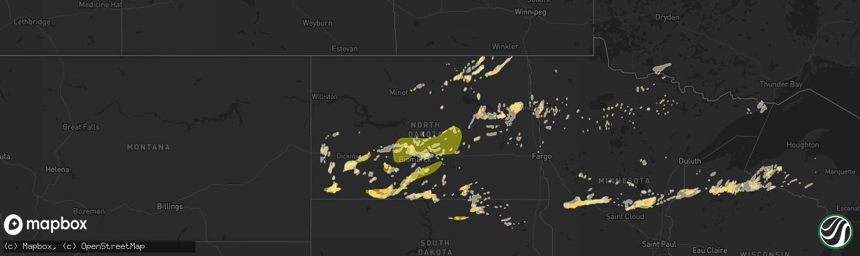 Hail map in North Dakota on July 21, 2014