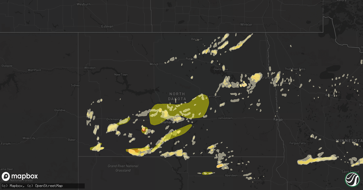 Hail map in North Dakota on July 21, 2014