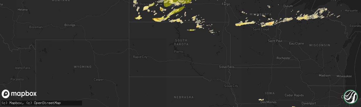 Hail map in South Dakota on July 21, 2014