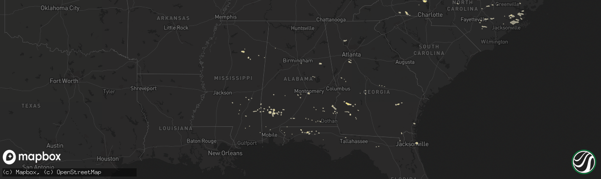 Hail map in Alabama on July 21, 2015