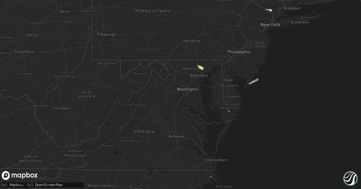 Hail map in Maryland on July 21, 2015