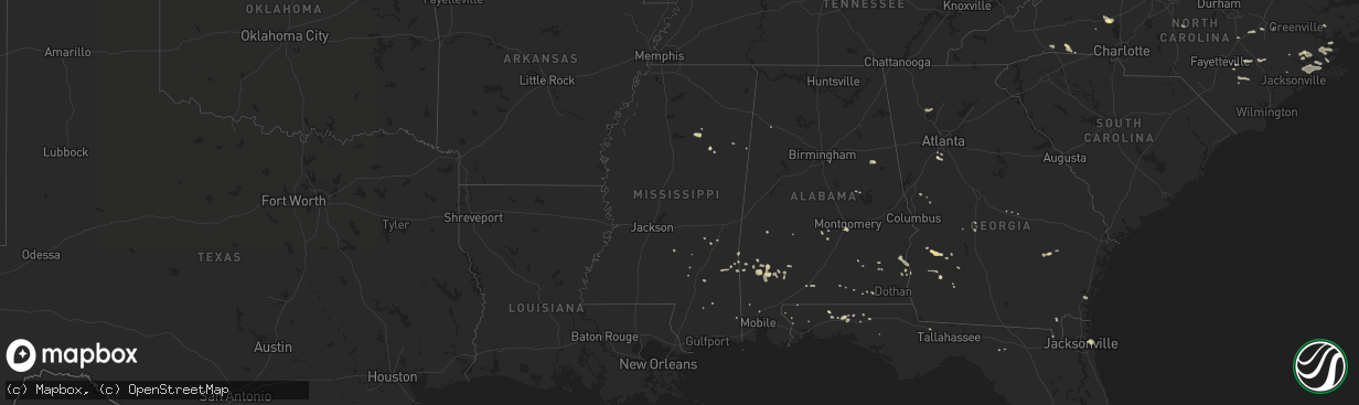 Hail map in Mississippi on July 21, 2015