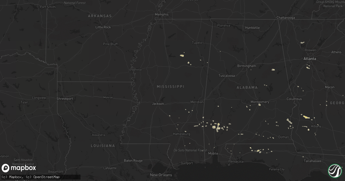 Hail map in Mississippi on July 21, 2015