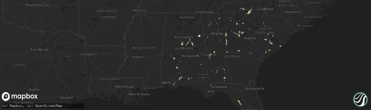 Hail map in Alabama on July 21, 2016