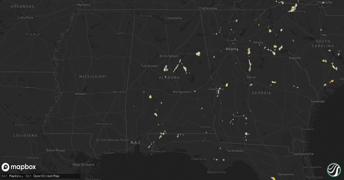 Hail map in Alabama on July 21, 2016