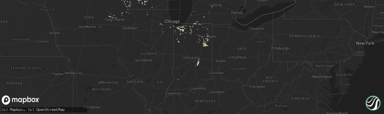 Hail map in Indiana on July 21, 2016