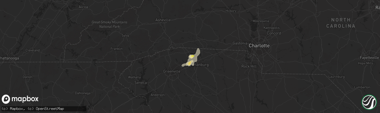 Hail map in Inman, SC on July 21, 2016