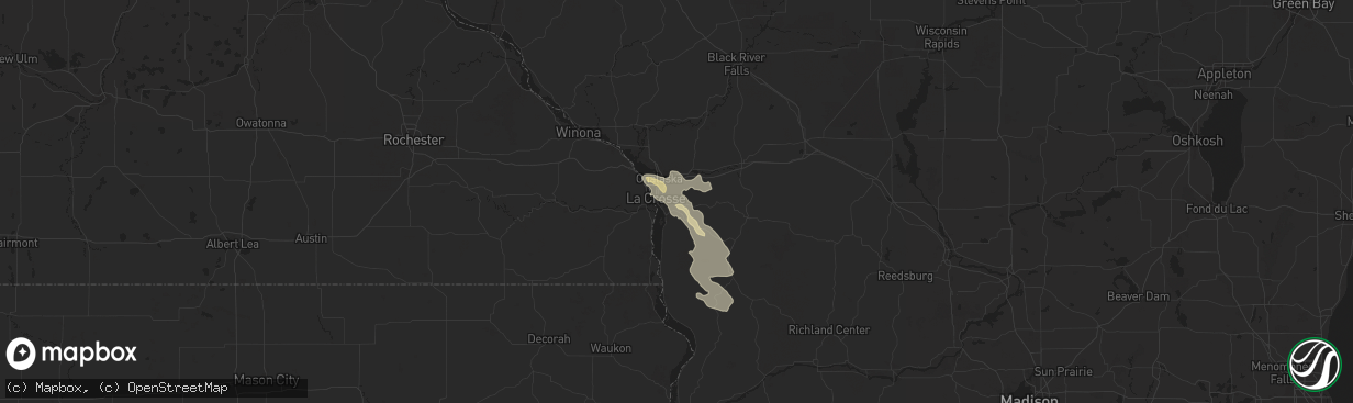 Hail map in La Crosse, WI on July 21, 2016