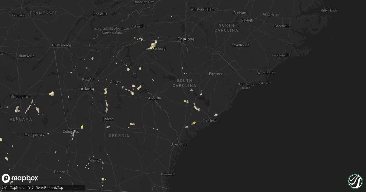 Hail map in South Carolina on July 21, 2016