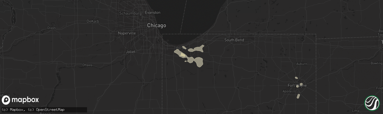 Hail map in Valparaiso, IN on July 21, 2016