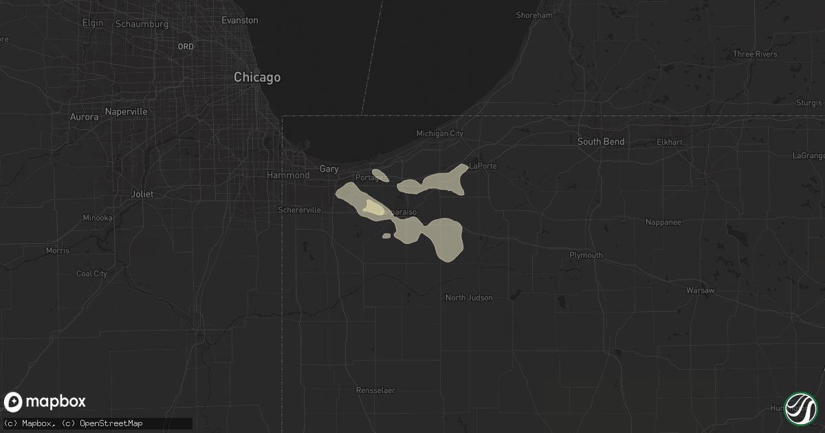 Hail map in Valparaiso, IN on July 21, 2016