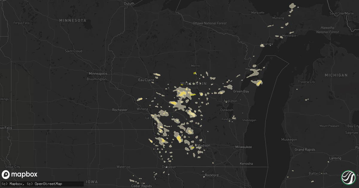Hail map in Wisconsin on July 21, 2016