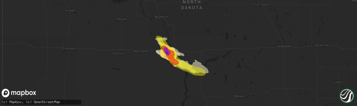 Hail map in Bismarck, ND on July 21, 2017