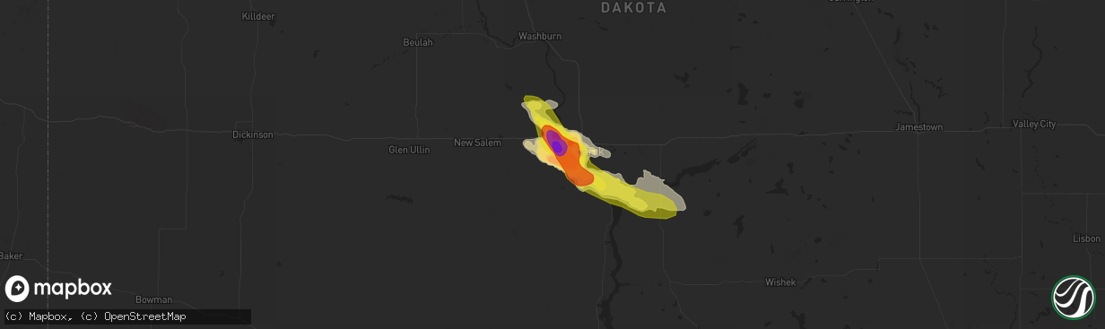 Hail map in Mandan, ND on July 21, 2017