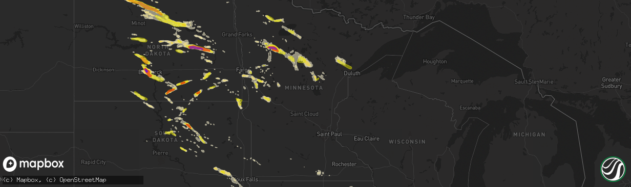 Hail map in Minnesota on July 21, 2017