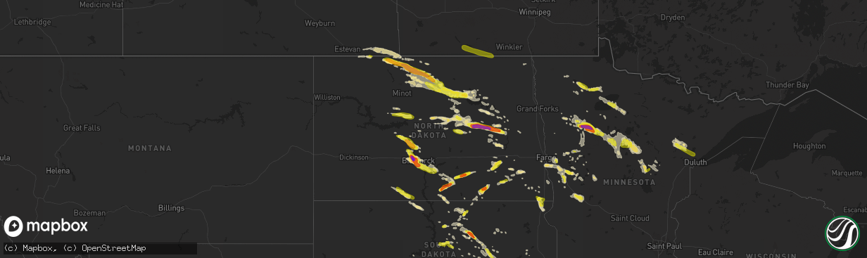 Hail map in North Dakota on July 21, 2017