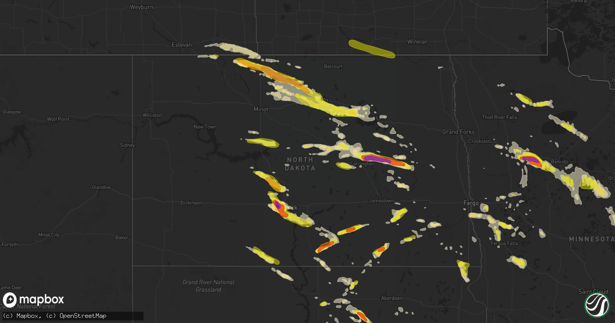 Hail map in North Dakota on July 21, 2017