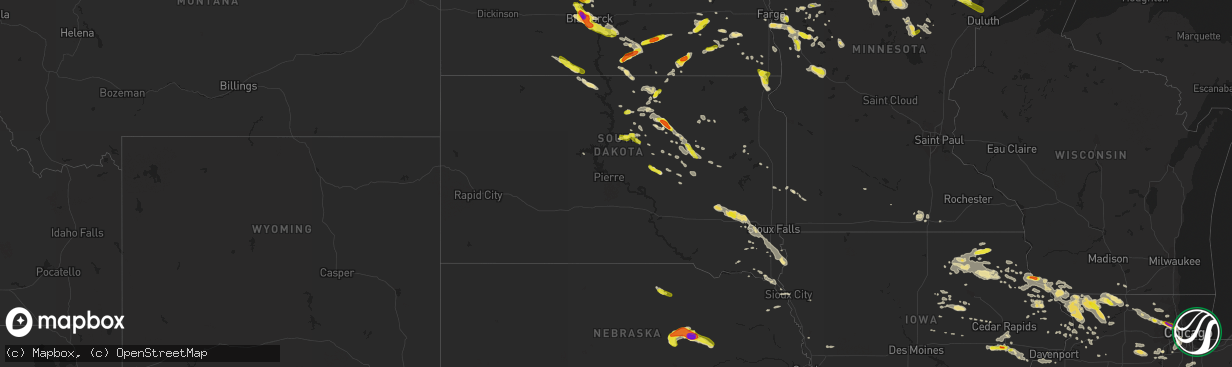 Hail map in South Dakota on July 21, 2017