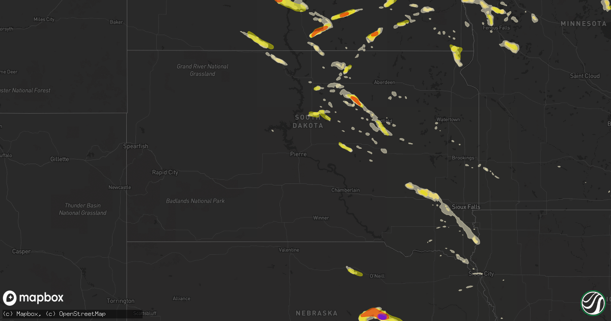 Hail map in South Dakota on July 21, 2017