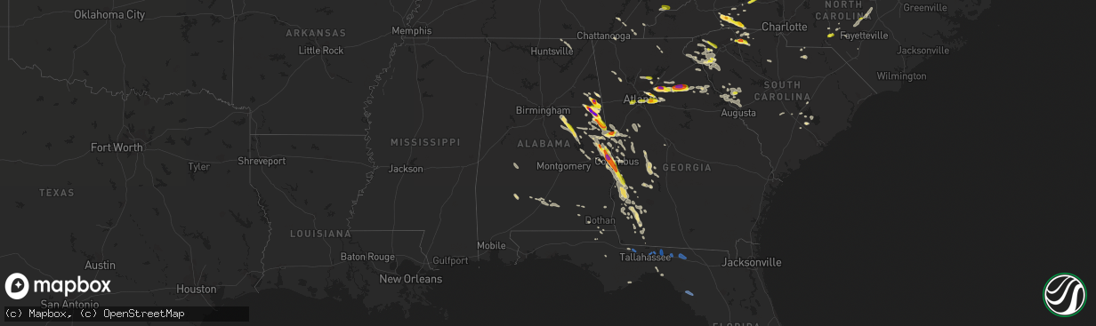 Hail map in Alabama on July 21, 2018