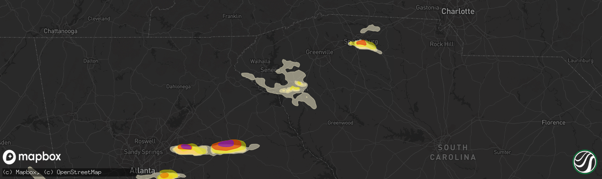 Hail map in Anderson, SC on July 21, 2018