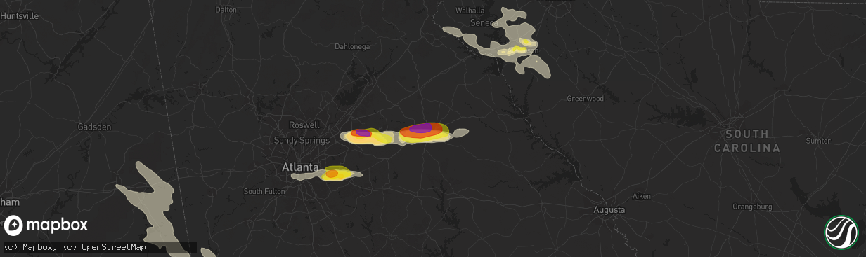 Hail map in Athens, GA on July 21, 2018