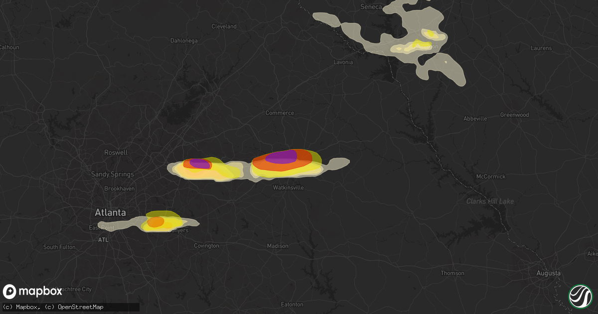 Hail map in Athens, GA on July 21, 2018