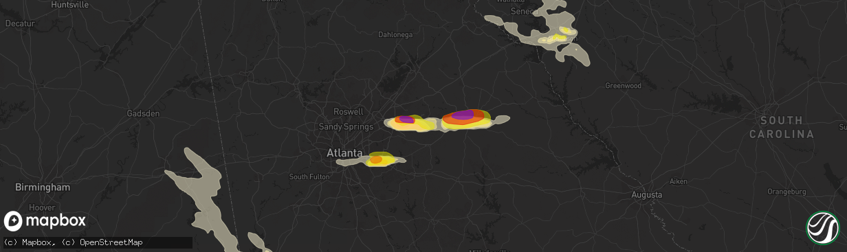 Hail map in Bethlehem, GA on July 21, 2018