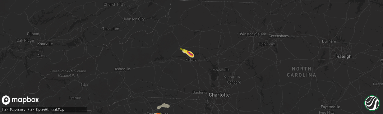 Hail map in Hickory, NC on July 21, 2018