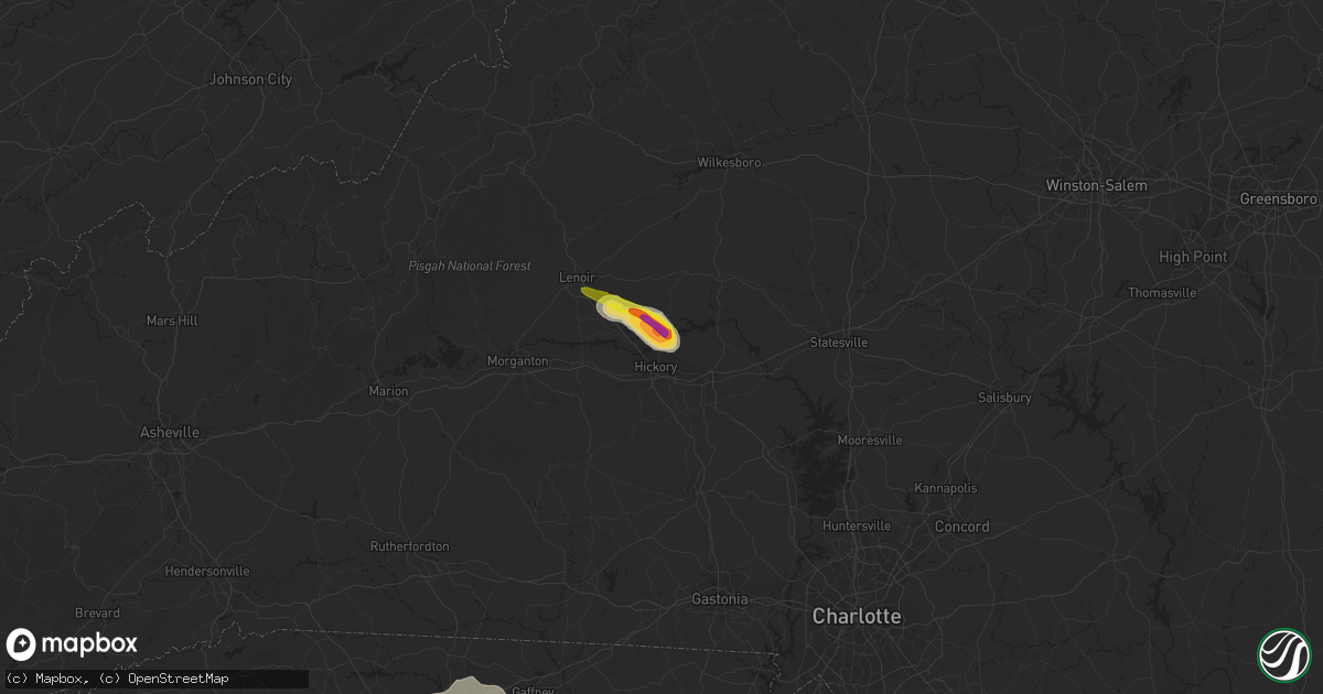 Hail map in Hickory, NC on July 21, 2018