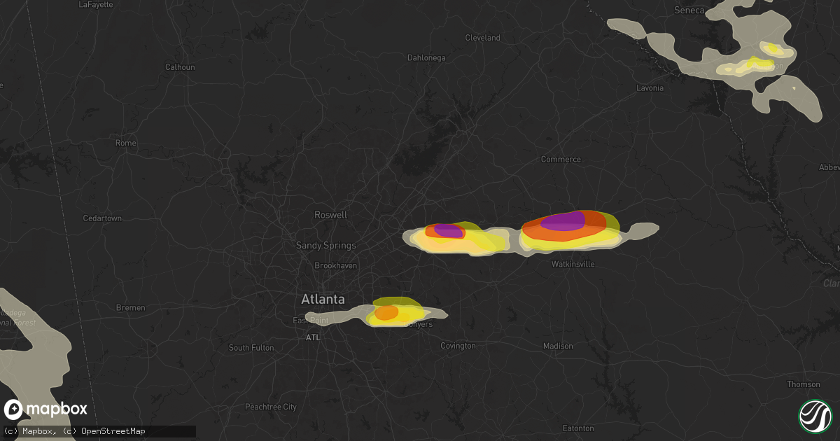 Hail map in Lawrenceville, GA on July 21, 2018