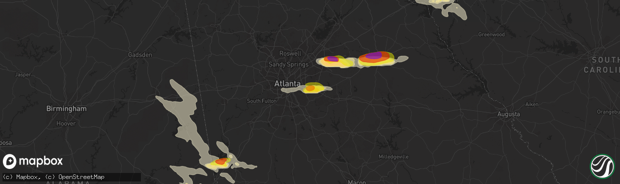 Hail map in Lithonia, GA on July 21, 2018