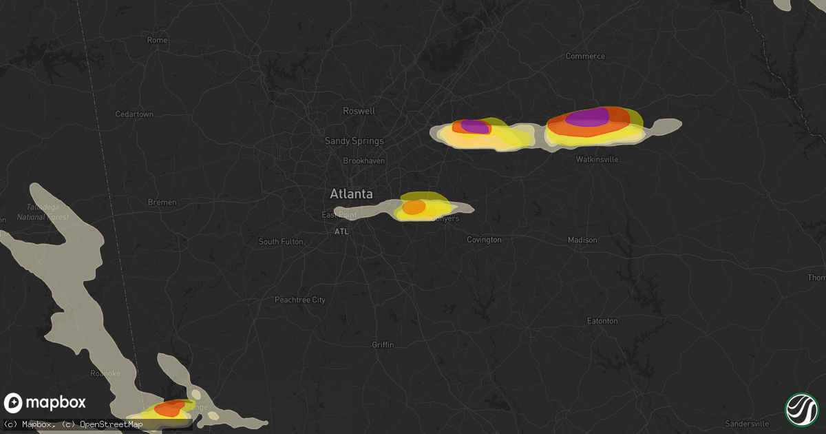 Hail map in Lithonia, GA on July 21, 2018