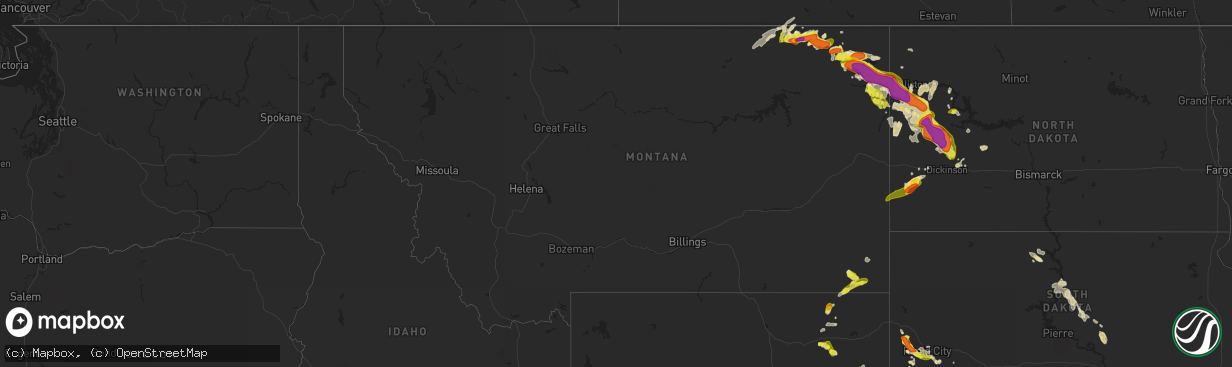 Hail map in Montana on July 21, 2018