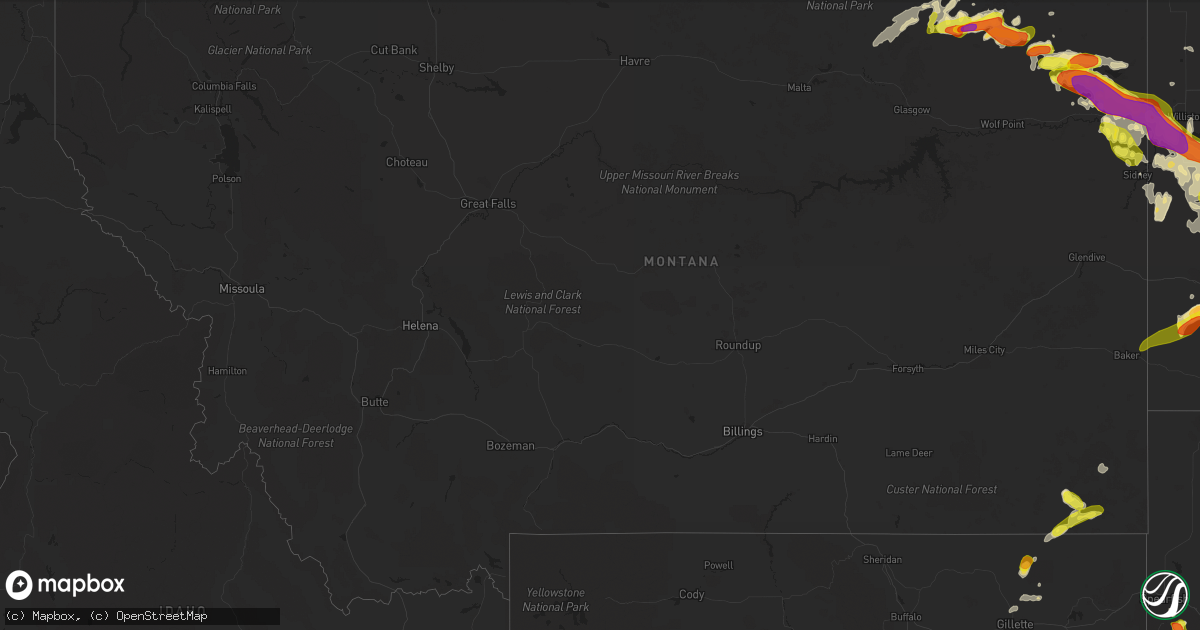 Hail map in Montana on July 21, 2018