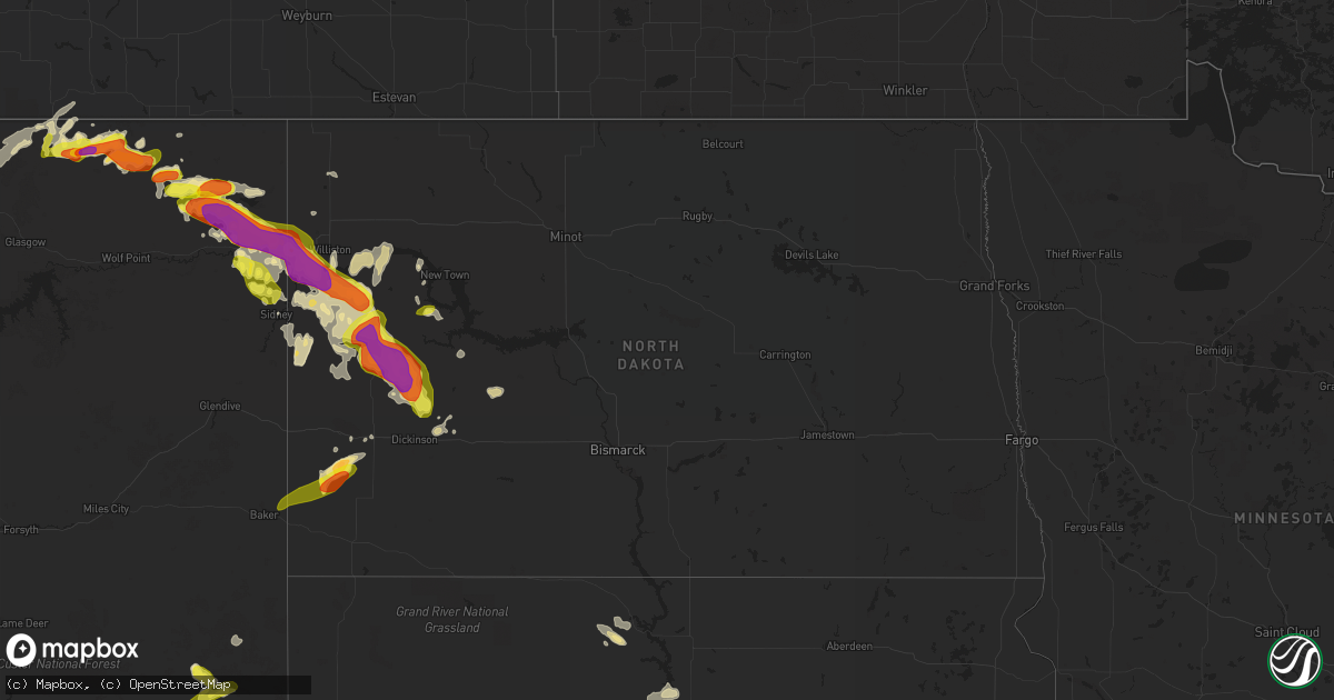 Hail map in North Dakota on July 21, 2018