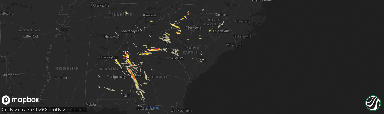 Hail map in South Carolina on July 21, 2018