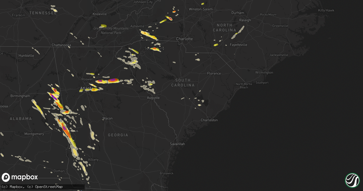 Hail map in South Carolina on July 21, 2018